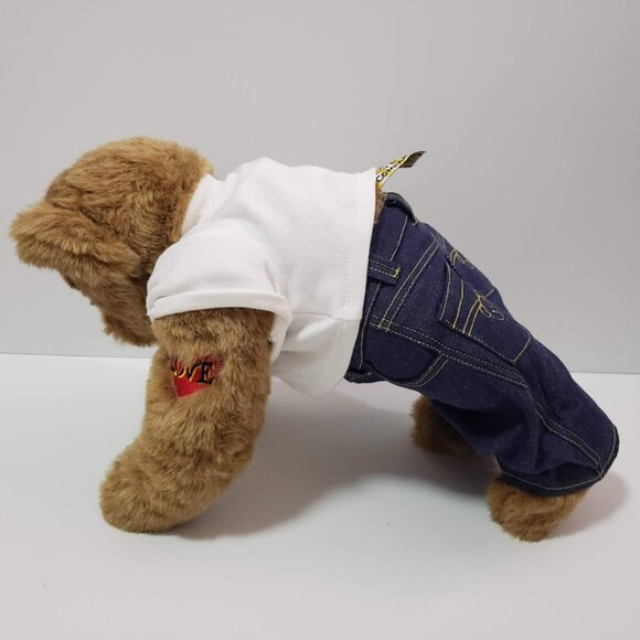 Vermont Teddy Bear Company Brown Bear Jointed Love Tattoo White Shirt Jeans - Picture 1 of 9